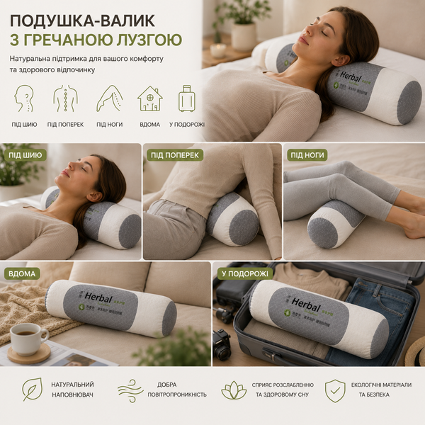 Ортопедична подушка-валик з гречаною лузгою  VEN-1623 фото