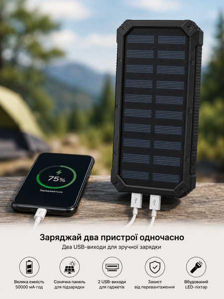 Солнечный павербанк KL-110 50000 mAh с LED AsKL110 фото